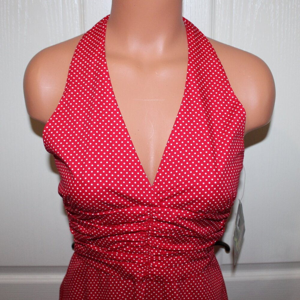 NWT! Flirty Red & White SIZE SMALL Low Cut Polka Dot Rockabilly Halter Dress